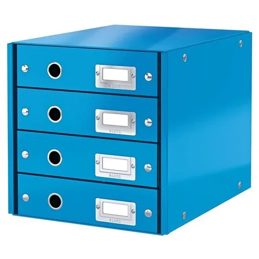 Zásuvkový box, polaminovaný kartón, 4 zásuvky, LEITZ "Click&Store", modrá