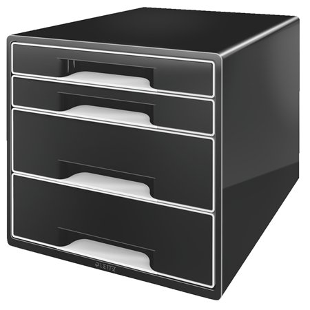 Zásuvkový box, plastový, 4 zásuvky, LEITZ "Cube", čierny