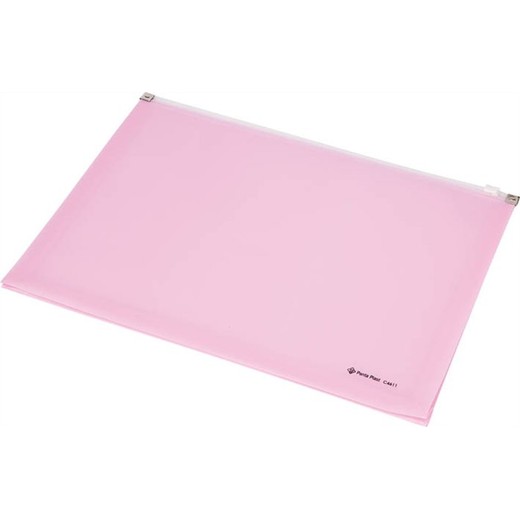 Obálka na zips, s dnom, A4, PP, PANTA PLAST, pastelovo ružová