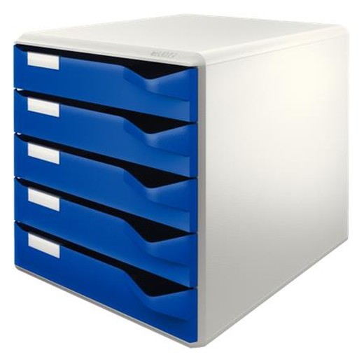 Zásuvkový box na dokumenty, plastový, 5 zásuviek, LEITZ "Standard", modrý