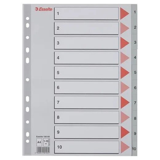 Register, plastový, A4, 1-10, ESSELTE, sivá
