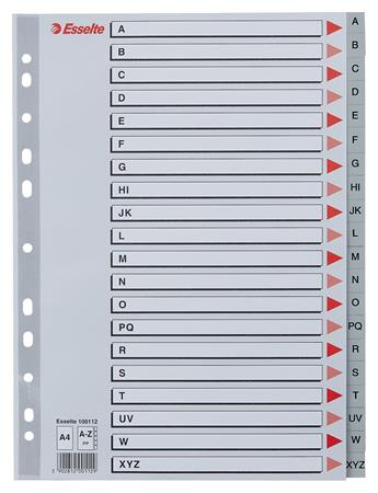 Register, plastový, A4, A-Z, ESSELTE, sivý