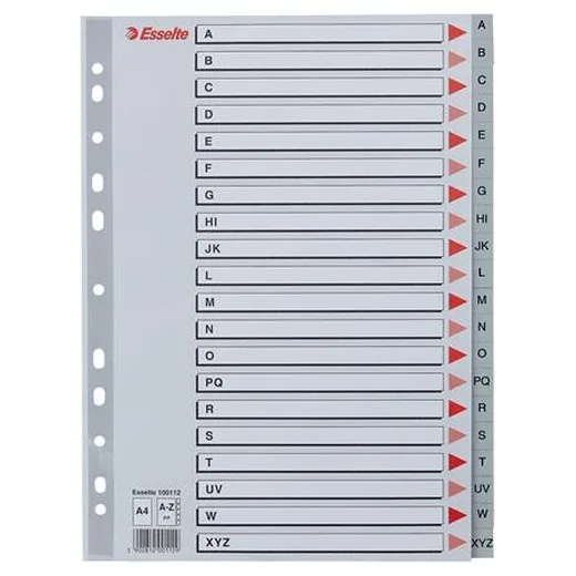 Register, plastový, A4, A-Z, ESSELTE, sivý