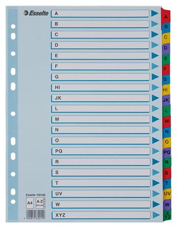 Register, kartón, A4, A-Z, ESSELTE, VIVIDA, biela