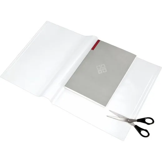 Obal na knihy, priehľadný, nastaviteľné okraje, samolepiaca páska, 550x310 mm, PANTA PLAST