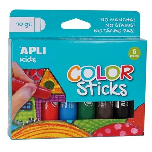 Tempera, tyčinka, APLI Kids "Color Sticks", 6 rôznych farieb