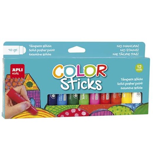Temperové tyčinky, sada, APLI Kids "Color Sticks", 12 rôznych farieb