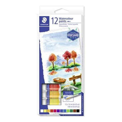 Akvarelové farby, v tube, STAEDTLER "8880", 12 rôznych farieb