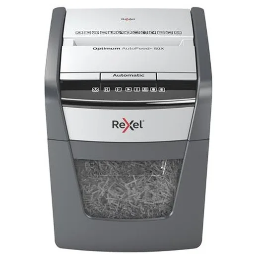 Skartovací stroj, konfety, 50 listov, REXEL, "Optimum AutoFeed+ 50X"