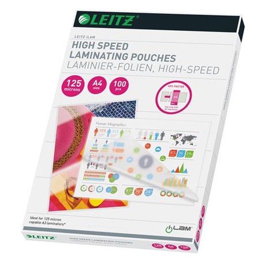 Laminovacia fólia, 125 mikr., A4, laminovateľná za tepla, lesklá, LEITZ "iLam"