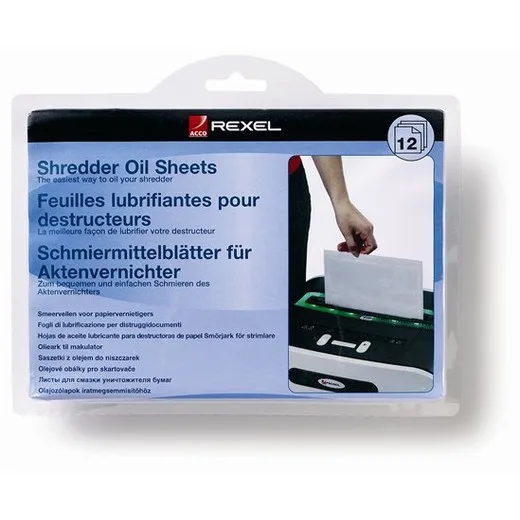 Olejový papier, pre údržbu skartovacích strojov, A5, 12 ks, REXEL