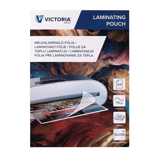 Laminovacia fólia, laminovateľná za tepla, 75 mikr., A3, lesklá, VICTORIA OFFICE
