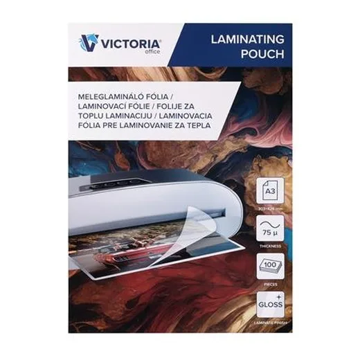 Laminovacia fólia, laminovateľná za tepla, 75 mikr., A3, lesklá, VICTORIA OFFICE