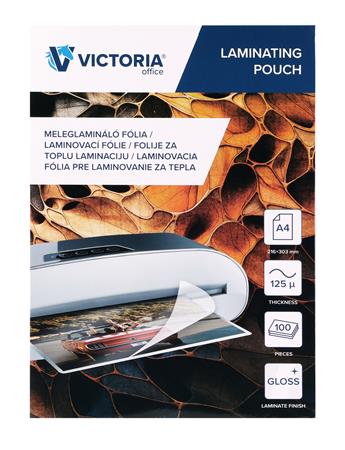Laminovacia fólia, laminovateľná za tepla, 125 mikr., A4, lesklá, VICTORIA OFFICE
