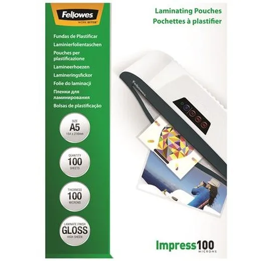Laminovacia fólia, 100 mikr., A5, lesklá, 100 ks, FELLOWES