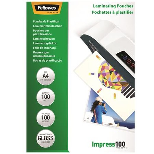 Laminovacia fólia, 100 mikr., A4, lesklá 100 ks, FELLOWES