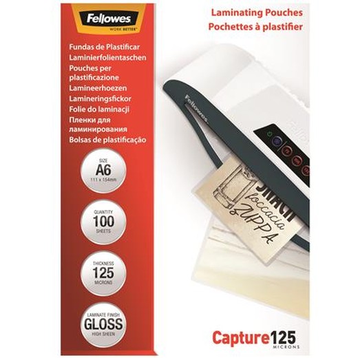 Laminovacia fólia, 125 mikr., A6, lesklá, 100 ks, FELLOWES