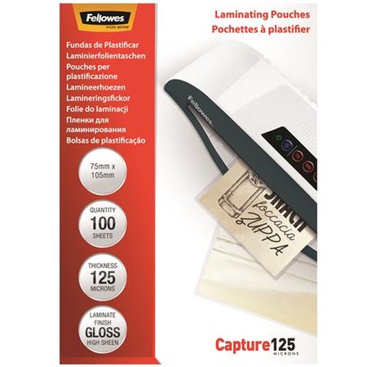 Laminovacia fólia, 125 mikr., 75x105 mm, lesklá, 100 ks, FELLOWES