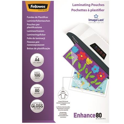 Laminovacia fólia, 80 mikr., A4, lesklá, 100 ks, FELLOWES