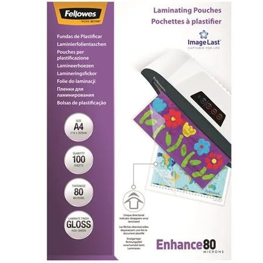 Laminovacia fólia, 80 mikr., A4, lesklá, 100 ks, FELLOWES