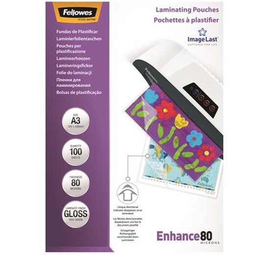 Laminovacia fólia, 80 mikr., A3, lesklá, 100 ks FELLOWES