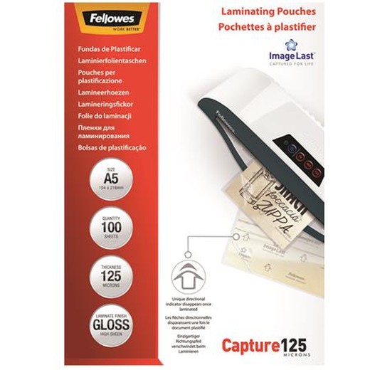 Laminovacia fólia, 125 mikr., A5, lesklá, 100 ks, FELLOWES
