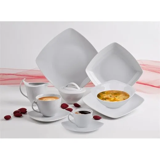 Plytký tanier, porcelán, hranatý, 25 cm, ROTBERG, "Quadrate", biely