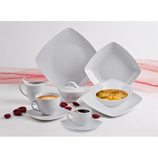 Hlboký tanier, ROTBERG, porcelán, hranatý , 20 cm, 6 ks sada, "Quadrate", bielaa