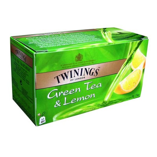 Zelený čaj, 25x1,6 g, TWININGS "Green Tea & Lemon”