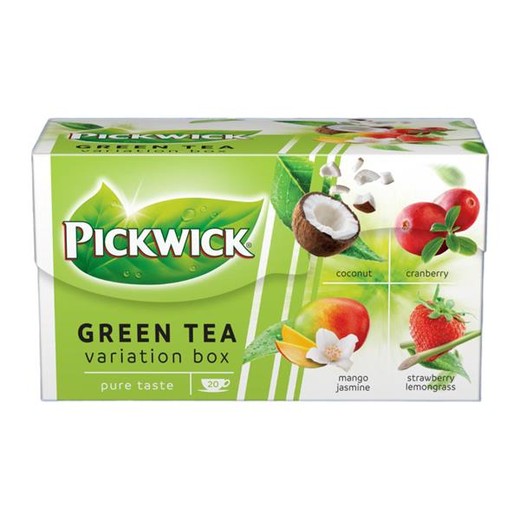 Zelený čaj, 20x1,5 g, PICKWICK "Ovocné variácie zeleného čaju", kokos, brusnica, jahoda-citrónová tráva, mango-jazmín