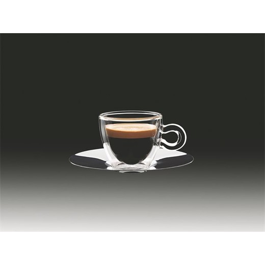 Šálka na espresso, nerezová podšálka, dvojité sklo, 6,5 cl, 2 ks, "Thermo"