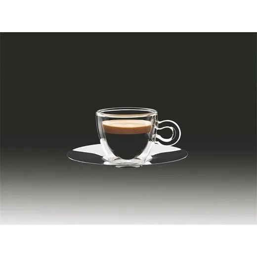 Šálka na espresso, nerezová podšálka, dvojité sklo, 6,5 cl, 2 ks, "Thermo"