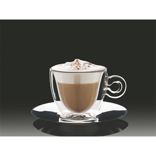 Šálka na cappuccino, nerezová podšálka, dvojité sklo, 16,5 cl, 2 ks, "Thermo"