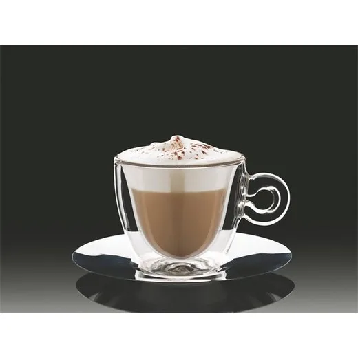Šálka na cappuccino, nerezová podšálka, dvojité sklo, 16,5 cl, 2 ks, "Thermo"