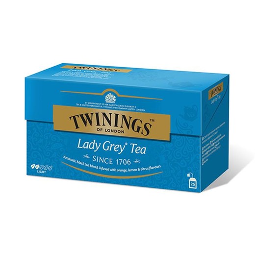 Čierny čaj, 25x2 g, TWININGS "Lady grey"