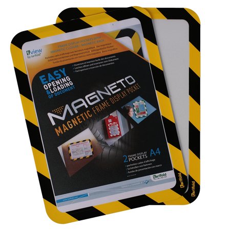 Informačný rám, magnetická zadná strana, A4, DJOIS "Magneto Safety", žltá-čierna