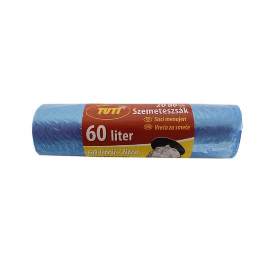 Vrecia na odpadky, 60 l, 20 ks, 55x65 cm, 9 µ, TUTI, modrá
