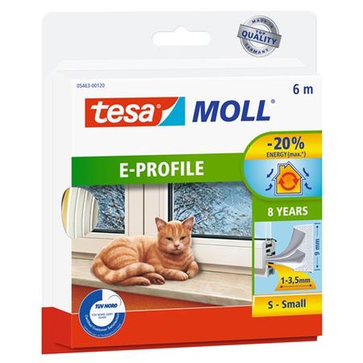 Samolepiaca tesnenie s profilom E, 9 mm x 6 m, TESA "tesamoll® E profil", biela