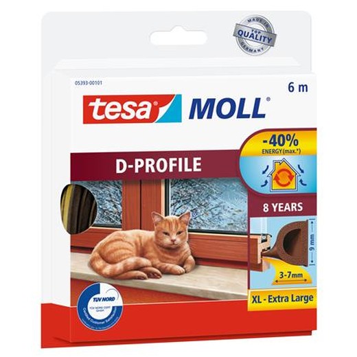 Samolepiace tesnenie s profilom D, 9 mm x 6 m, TESA "tesamoll®, hnedá