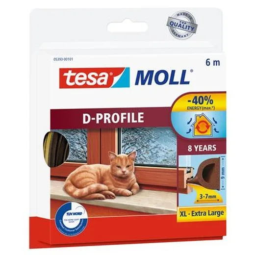 Samolepiace tesnenie s profilom D, 9 mm x 6 m, TESA "tesamoll®, hnedá