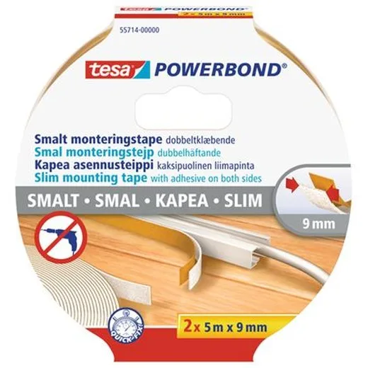 Montážna páska, úzka, 2 x 9 mm x 5 m, TESA, "Powerbond"