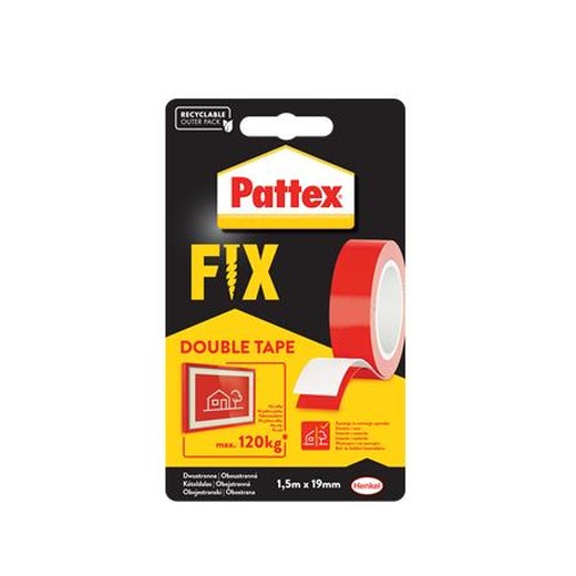 Lepiaca páska, obojstranná, 19 mm x 1,5 m, HENKEL "Pattex Fix 120 kg", piros