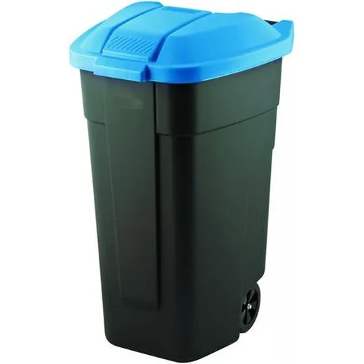 Odpadkový kôš, s kolieskami, plastový, 110 l, CURVER, modrá/čierna