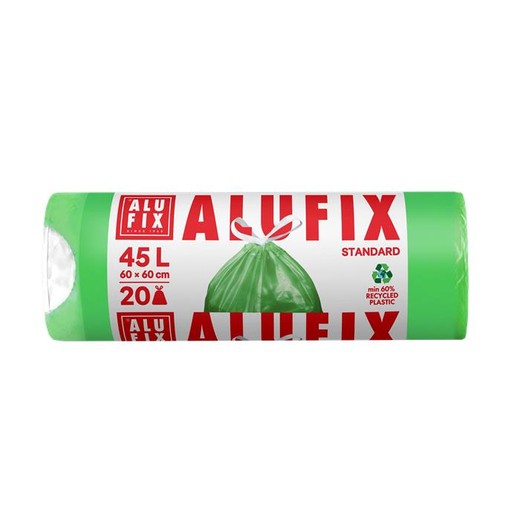 Vrecia na odpadky, zaťahovacie, 45 l, 20 ks, 60x60 cm, 14 µ, ALUFIX, "Prémium", zelená