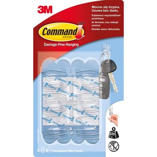 Mini plastový vešiak, 3M "Command", priehľadný