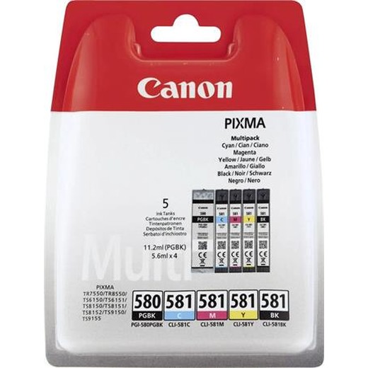 PGI580/CLI581 náplň multipack do Pixma TS7550, 8150, 9150 tlačiarní, CANON, pgb+b+c+m+y, 11,2ml+4*5,6ml