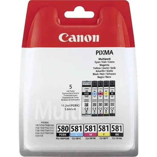 PGI580/CLI581 náplň multipack do Pixma TS7550, 8150, 9150 tlačiarní, CANON, pgb+b+c+m+y, 11,2ml+4*5,6ml