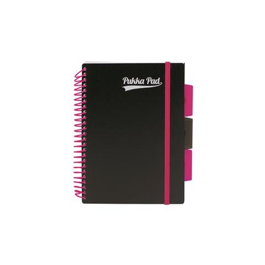 Špirálový zošit, A5, linajkový, 100 strán, PUKKA PAD, "Neon black project book"