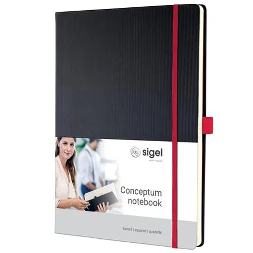 Zápisník, exkluzívny, A4, štvorčekový, 97 strán, tvrdá obálka, SIGEL "Conceptum Red Edition", čierno-červená