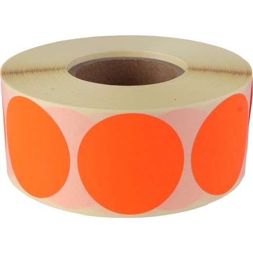 Etikety, 38 mm, okrúhle, 1000 etikiet/kotúč, fluo červená